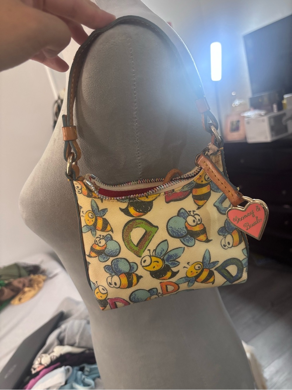 Dooney & Bourke Yellow Bee Print Mini Bag with Heart Charm